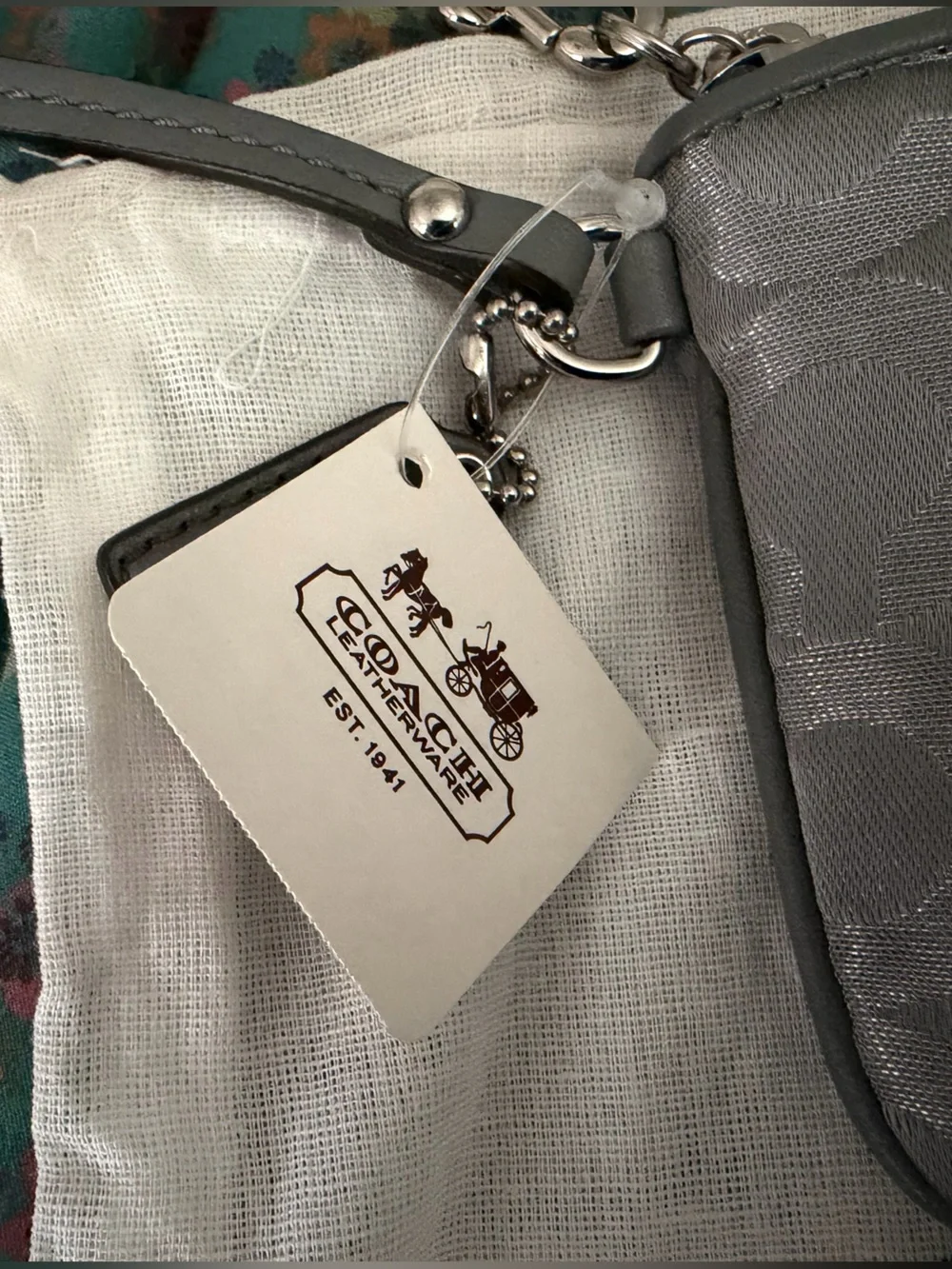 Coach Gray Signature Wristlet with Leather Trim new with tags and dustbag
